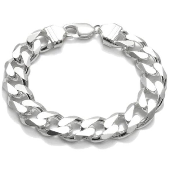 EXQUISITE STERLING SILVER FLAT CUBAN LINK CHAIN BRACELET...